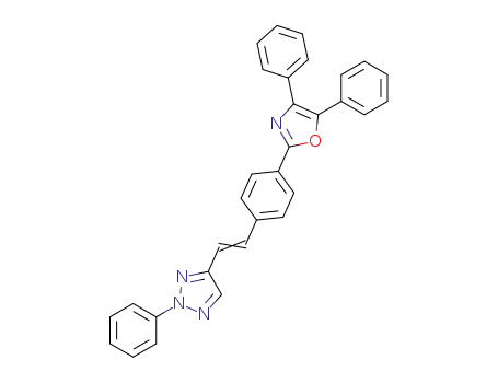Molecular Structure of 61519-98-0 (2H-1,2,3-Triazole,
4-[2-[4-(4,5-diphenyl-2-oxazolyl)phenyl]ethenyl]-2-phenyl-)