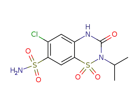 Molecular Structure of 103505-35-7 (6-chloro-2-isopropyl-1,1,3-trioxo-1,2,3,4-tetrahydro-1λ<sup>6</sup>-benzo[1,2,4]thiadiazine-7-sulfonic acid amide)