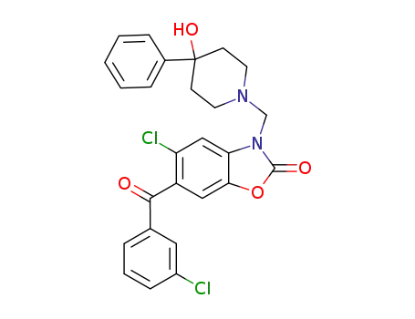 Molecular Structure of 115967-06-1 (5-chloro-6-[(3-chlorophenyl)carbonyl]-3-[(4-hydroxy-4-phenylpiperidin-1-yl)methyl]-1,3-benzoxazol-2(3H)-one)