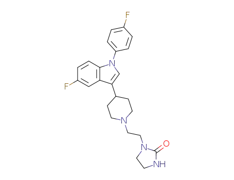 Molecular Structure of 138900-31-9 (2-Imidazolidinone,
1-[2-[4-[5-fluoro-1-(4-fluorophenyl)-1H-indol-3-yl]-1-piperidinyl]ethyl]-)