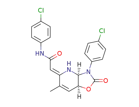 Molecular Structure of 106411-66-9 (N-(4-Chloro-phenyl)-2-[(3aS,7aS)-3-(4-chloro-phenyl)-6-methyl-2-oxo-2,3,3a,7a-tetrahydro-4H-oxazolo[4,5-b]pyridin-(5Z)-ylidene]-acetamide)