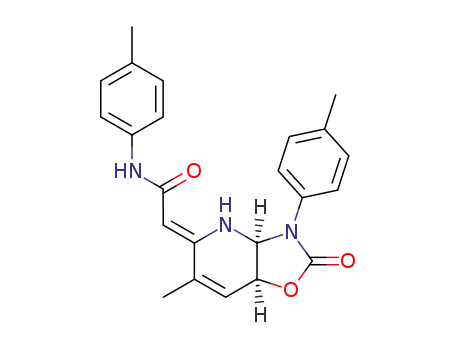 Molecular Structure of 106411-65-8 (2-[(3aS,7aS)-6-Methyl-2-oxo-3-p-tolyl-2,3,3a,7a-tetrahydro-4H-oxazolo[4,5-b]pyridin-(5Z)-ylidene]-N-p-tolyl-acetamide)