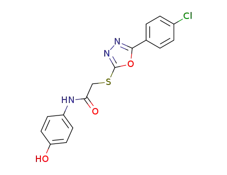 Molecular Structure of 84327-82-2 (2-[5-(4-Chloro-phenyl)-[1,3,4]oxadiazol-2-ylsulfanyl]-N-(4-hydroxy-phenyl)-acetamide)