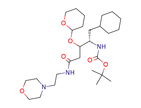 Molecular Structure of 126910-81-4 (<1S, 2S(RS)>-<1-(cyclohexylmethyl)-4-<<2-(4-morpholinyl)ethyl>amino>-4-oxo-2-<(tetrahydro-2H-pyran-2-yl)oxy>butyl>carbamic acid, 1,1-dimethylethyl ester)