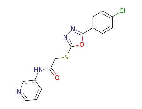 Molecular Structure of 84327-91-3 (2-[5-(4-Chloro-phenyl)-[1,3,4]oxadiazol-2-ylsulfanyl]-N-pyridin-3-yl-acetamide)
