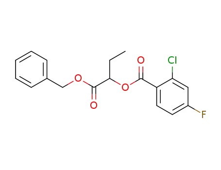 Molecular Structure of 36170-69-1 (2-Chloro-4-fluoro-benzoic acid 1-benzyloxycarbonyl-propyl ester)