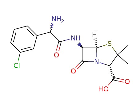Molecular Structure of 3495-65-6 (6α-[[Amino(3-chlorophenyl)acetyl]amino]penicillanic acid)