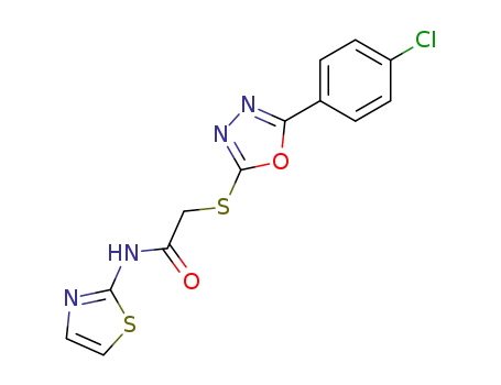Molecular Structure of 84327-93-5 (2-[5-(4-Chloro-phenyl)-[1,3,4]oxadiazol-2-ylsulfanyl]-N-thiazol-2-yl-acetamide)