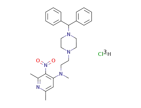 Molecular Structure of 110629-35-1 (N-{2-[4-(diphenylmethyl)piperazin-1-yl]ethyl}-N,4,6-trimethyl-5-nitropyridin-2-amine trihydrochloride)