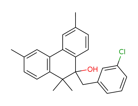 Molecular Structure of 142728-03-8 (9-Phenanthrenol,
9-[(3-chlorophenyl)methyl]-9,10-dihydro-3,6,10,10-tetramethyl-)