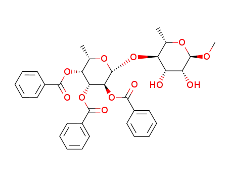 Molecular Structure of 182804-37-1 (methyl 4-O-(2,3,4-tri-O-benzoyl-β-L-fucopyranosyl)-α-L-rhamnopyranoside)