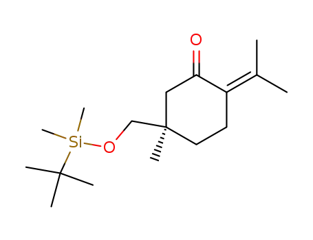Molecular Structure of 161616-06-4 ((R)-5-(tert-Butyl-dimethyl-silanyloxymethyl)-2-isopropylidene-5-methyl-cyclohexanone)