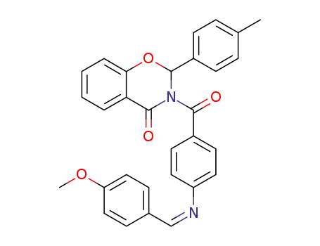 Molecular Structure of 114439-80-4 (3-[(4-{[(1E)-(4-methoxyphenyl)methylidene]amino}phenyl)carbonyl]-2-(4-methylphenyl)-2,3-dihydro-4H-1,3-benzoxazin-4-one)
