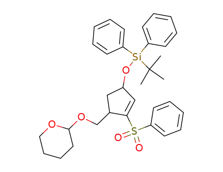 Molecular Structure of 108744-00-9 (rel-(1R,4R)-cis-4-<(tert-butyldiphenylsilyl)oxy>-2-(phenylsulphonyl)-1-<((tetrahydropyran-2'-yl)oxy)methyl>-2-cyclopentene)