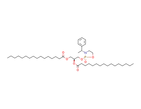 Molecular Structure of 80548-32-9 (Hexadecanoic acid (S)-1-hexadecanoyloxymethyl-2-[2-oxo-3-((R)-1-phenyl-ethyl)-2λ<sup>5</sup>-[1,3,2]oxazaphospholidin-2-yloxy]-ethyl ester)