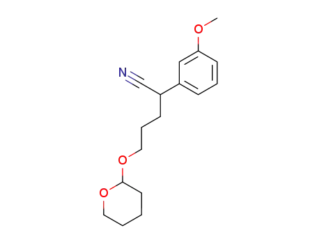 Molecular Structure of 79987-86-3 (2-(3-Methoxy-phenyl)-5-(tetrahydro-pyran-2-yloxy)-pentanenitrile)