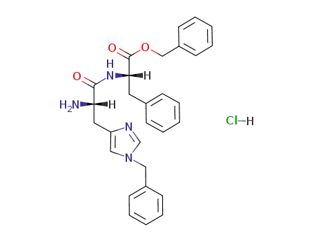 Molecular Structure of 81019-21-8 ((S)-2-[(S)-2-Amino-3-(1-benzyl-1H-imidazol-4-yl)-propionylamino]-3-phenyl-propionic acid benzyl ester; hydrochloride)