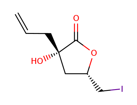 Molecular Structure of 143723-61-9 (2(3H)-Furanone, dihydro-3-hydroxy-5-(iodomethyl)-3-(2-propenyl)-,
trans-)