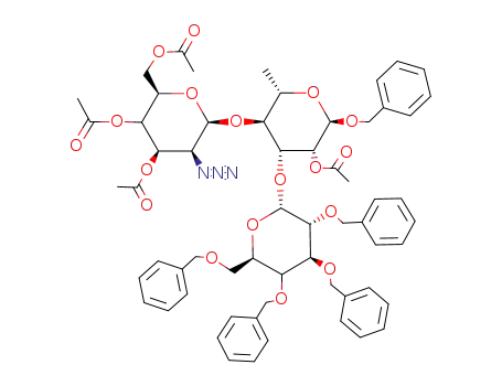 Benzyl-2-O-acetyl-O-(2,3,4,6-tetra-O-benzyl-α-D-glucopyranosyl)-(1->3)-O-<(3,4,6-tri-O-acetyl-2-azido-2-desoxy-β-D-mannopyranosyl)-(1->4)>-α-L-rhamnopyranosid