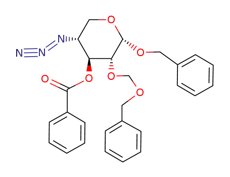 Molecular Structure of 112483-12-2 (benzyl 4-azido-4-deoxy-2-O-<(benzyloxy)methyl>-3-O-benzoyl-α-D-xylopyranoside)