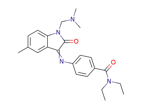 Molecular Structure of 84358-37-2 (4-[1-Dimethylaminomethyl-5-methyl-2-oxo-1,2-dihydro-indol-(3Z)-ylideneamino]-N,N-diethyl-benzamide)