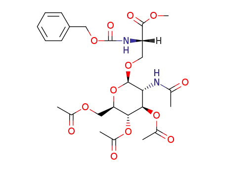 Molecular Structure of 25644-83-1 (O-[3-O,4-O,6-O-Triacetyl-2-(acetylamino)-2-deoxy-β-D-glucopyranosyl]-N-[(phenylmethoxy)carbonyl]-L-serine methyl ester)