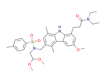 3-<6-(N-(2,2-dimethyloxyethyl)-N-(4-tosyl)aminoethyl)-3-methoxy-5,8-dimethylcarbazol-1-yl>-N,N-diethylpropionamide