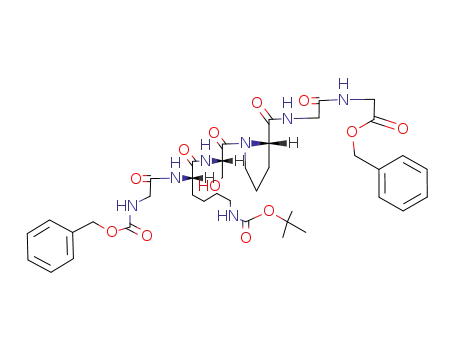 Molecular Structure of 128404-16-0 ({2-[((S)-1-{(S)-2-[(S)-2-(2-Benzyloxycarbonylamino-acetylamino)-6-tert-butoxycarbonylamino-hexanoylamino]-3-hydroxy-propionyl}-pyrrolidine-2-carbonyl)-amino]-acetylamino}-acetic acid benzyl ester)