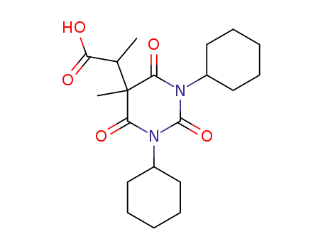 Molecular Structure of 129750-90-9 (1,3-Dicyclohexyl-alpha,5-dimethyl-2,4,6-trioxohexahydro-5-pyrimidineac etic acid)