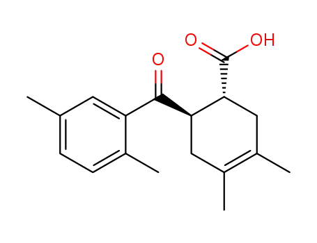 Molecular Structure of 15308-14-2 ((+/-)-3.4-dimethyl-6<i>t</i>-(2,5-dimethyl-benzoyl)-cyclohexene-<sup>(3)</sup>-carboxylic acid-(1<i>r</i>))