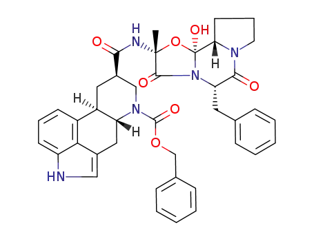Molecular Structure of 129882-33-3 ((6aR,9R,10aR)-9-((2R,5S,10aS,10bS)-5-Benzyl-10b-hydroxy-2-methyl-3,6-dioxo-octahydro-oxazolo[3,2-a]pyrrolo[2,1-c]pyrazin-2-ylcarbamoyl)-6,6a,8,9,10,10a-hexahydro-4H-indolo[4,3-fg]quinoline-7-carboxylic acid benzyl ester)