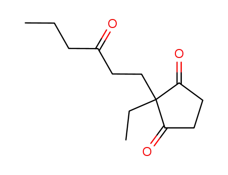Molecular Structure of 77814-26-7 (2-Ethyl-2-(3-oxohexyl)cyclopentane-1,3-dione)