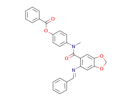 Molecular Structure of 121446-20-6 (6-benzylidenamino-benzo[1,3]dioxole-5-carboxylic acid-(4-benzoyloxy-<i>N</i>-methyl-anilide))