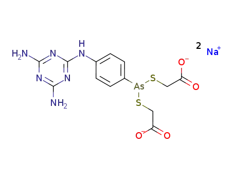 Molecular Structure of 7511-79-7 (Acetic acid, mercapto-, diester with Benzene-arsonous acid, p-[(4, 6-diamino-s-triazin-2-yl)-amino]dithio-, disodium salt)