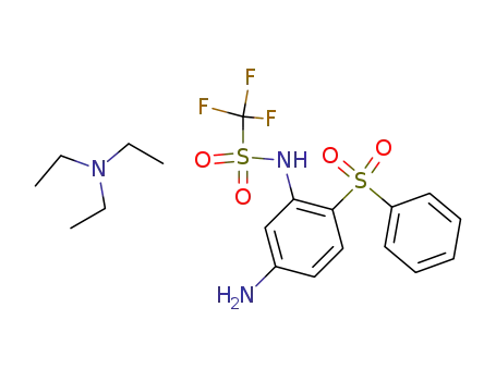 Molecular Structure of 62677-06-9 (Methanesulfonamide,
N-[5-amino-2-(phenylsulfonyl)phenyl]-1,1,1-trifluoro-, compd. with
N,N-diethylethanamine (1:1))