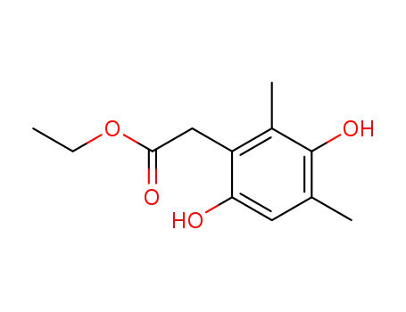 Molecular Structure of 146803-78-3 ((3,6-dihydroxy-2,4-dimethyl-phenyl)-acetic acid ethyl ester)