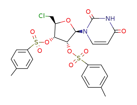 Molecular Structure of 56615-10-2 (5'-chloro-<i>O</i><sup>2'<sub>,<i>O</i></sub>3'</sup>-bis-(toluene-4-sulfonyl)-5'-deoxy-uridine)