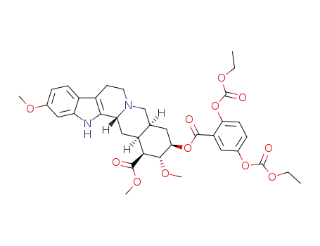Molecular Structure of 122650-25-3 (18-(2,5-bis-ethoxycarbonyloxy-benzoyloxy)-11,17-dimethoxy-yohimbane-16-carboxylic acid methyl ester)