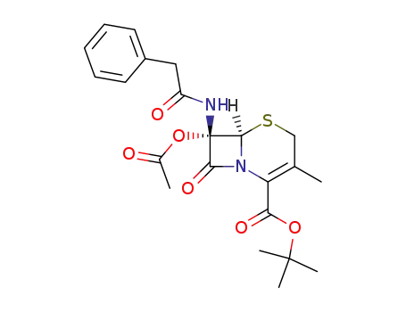 Molecular Structure of 37787-00-1 ((6<i>R</i>)-7<i>c</i>-acetoxy-3-methyl-8-oxo-7<i>t</i>-(2-phenyl-acetylamino)-(6<i>r</i><i>H</i>)-5-thia-1-aza-bicyclo[4.2.0]oct-2-ene-2-carboxylic acid <i>tert</i>-butyl ester)