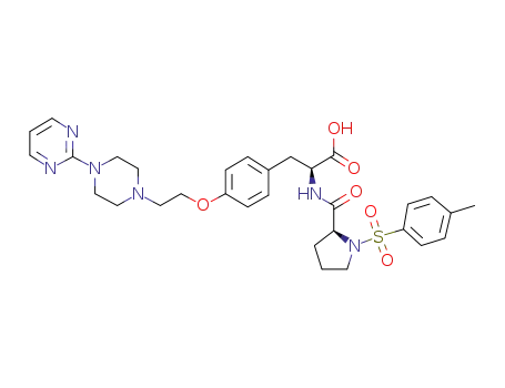 Molecular Structure of 220397-33-1 (L-Tyrosine,
1-[(4-methylphenyl)sulfonyl]-L-prolyl-O-[2-[4-(2-pyrimidinyl)-1-piperazinyl]
ethyl]-)