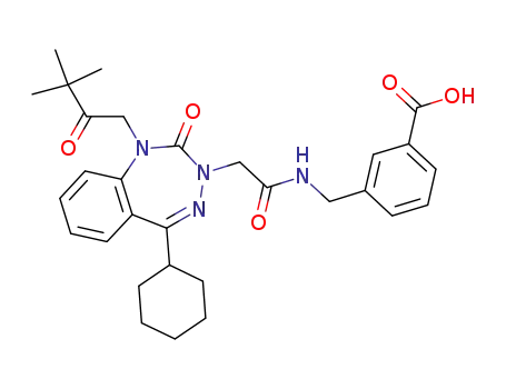 Molecular Structure of 528883-00-3 (Benzoic acid,
3-[[[[5-cyclohexyl-1-(3,3-dimethyl-2-oxobutyl)-1,2-dihydro-2-oxo-3H-1,3,
4-benzotriazepin-3-yl]acetyl]amino]methyl]-)