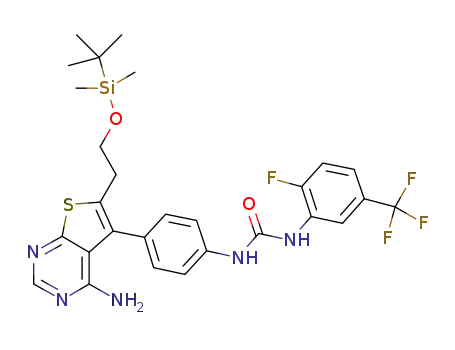 N-{4-[4-amino-6-(2-{[tert-butyl(dimethyl)silyl]oxy}ethyl)thieno[2,3-d]pyrimidin-5-yl]phenyl}-N'-[2-fluoro-5-(trifluorometh yl)phenyl]urea