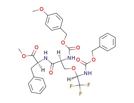 N-<p-Methoxycarbonyl>-O-<α,α,α-trifluor-1-benzyloxycarbonylamino-aethyl>-Ser-Phe-methylester