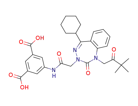 Molecular Structure of 528882-85-1 (1,3-Benzenedicarboxylic acid,
5-[[[5-cyclohexyl-1-(3,3-dimethyl-2-oxobutyl)-1,2-dihydro-2-oxo-3H-1,3,4
-benzotriazepin-3-yl]acetyl]amino]-)
