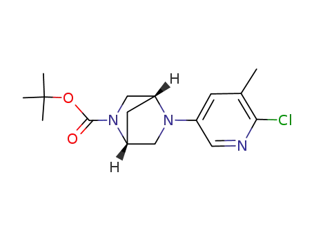 Molecular Structure of 286946-94-9 (2,5-Diazabicyclo[2.2.1]heptane-2-carboxylic acid,
5-(6-chloro-5-methyl-3-pyridinyl)-, 1,1-dimethylethyl ester, (1R,4R)-)