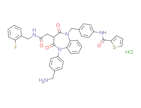 Molecular Structure of 264915-36-8 (N-(2-fluorobenzyl)-1-(4-aminomethylphenyl)-5-[4-(2-thenoylamino)benzyl]-2,4-dioxo-2,3,4,5-tetrahydro-1H-1,5-benzodiazepine-3-acetamide hydrochloride)
