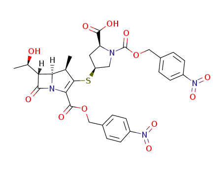 Molecular Structure of 903569-57-3 ((4R,5S,6S)-(p-nitrobenzyl) 3-[[(3S,5S)-1-(p-nitrobenzyloxycarbonyl)-5-carboxy-3-pyrrolidinyl]thio]-6-[(1R)-1-hydroxyethyl]-4-methyl-7-oxo-1-azabicyclo[3.2.0]hept-2-ene-2-carboxylate)