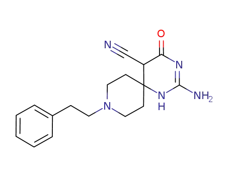 Molecular Structure of 17503-90-1 (2-amino-9-(2-phenylethyl)-5-cyano-1,3,9-triazaspiro[5,5]undeca-2-en-4-one)