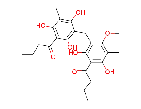 Molecular Structure of 1867-82-9 (1-[3-[[2,4-Dihydroxy-6-methoxy-5-methyl-3-(1-oxobutyl)phenyl]methyl]-2,4,6-trihydroxy-5-methylphenyl]-1-butanone)