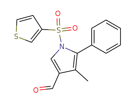 Molecular Structure of 881677-32-3 (1H-Pyrrole-3-carboxaldehyde, 4-methyl-5-phenyl-1-(3-thienylsulfonyl)-)